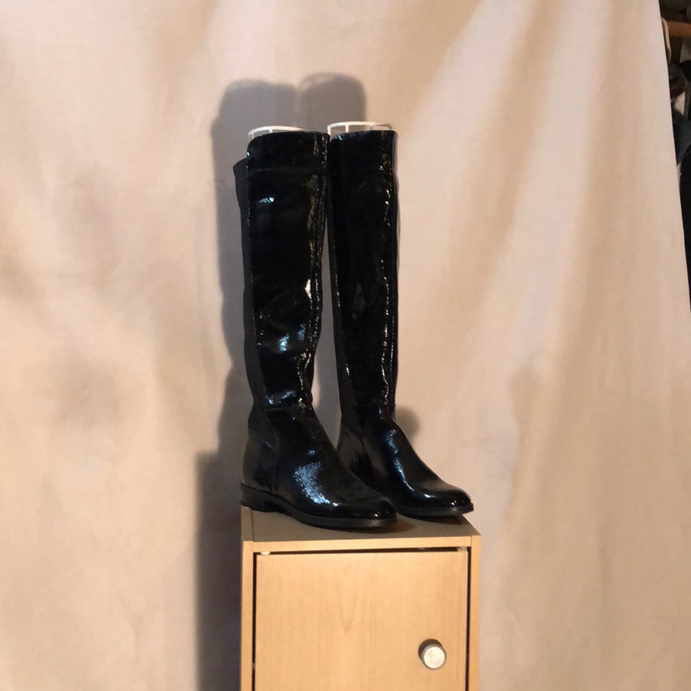 Patent leather over the knee flat boots